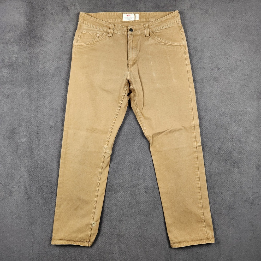 Fjallraven Greenland Canvas Jeans Mens 33 Brown Straight Leg Durable Outdoor